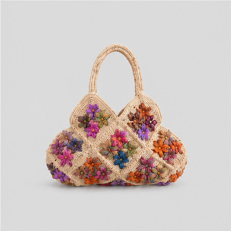 Floral Patchwork Crochet Handle Bag