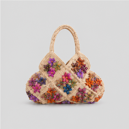 Floral Patchwork Crochet Handle Bag