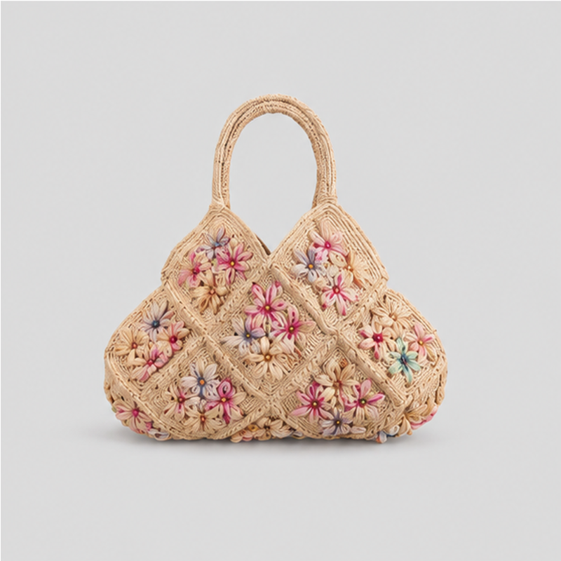 Floral Patchwork Crochet Handle Bag