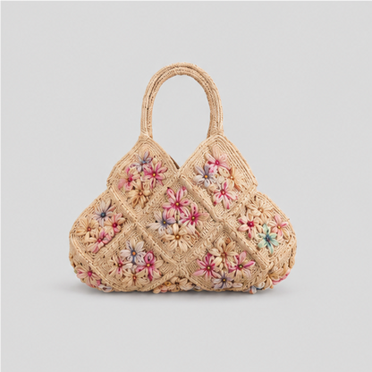 Floral Patchwork Crochet Handle Bag