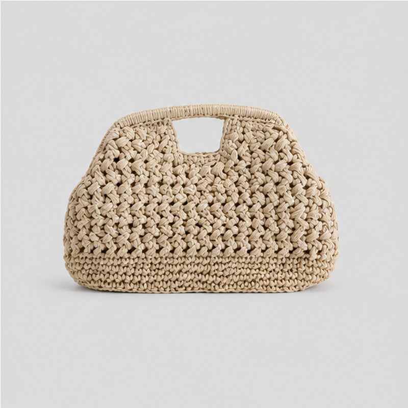 Solid Color Woven Handle Bag